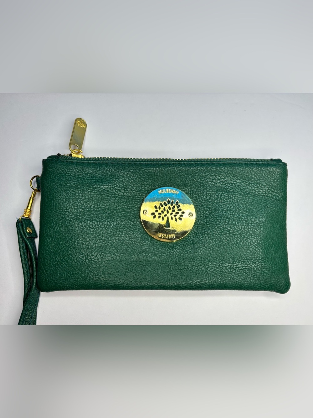 Mulberry Daria Green Leather Wristlet Clutch Pouch Gold Hardware